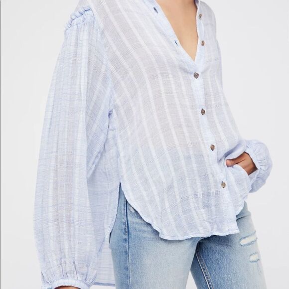 Free People Headed To The Highlands Blue Blouse Small - Picture 2 of 6